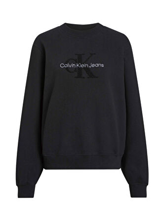 Calvin Klein Jeans Yuvarlak Yaka Nakışlı Siyah Kadın Sweatshırt CHENILLE MONOLOGO CREWNECK