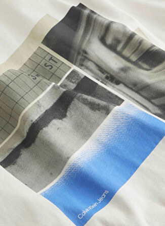 Calvin Klein Jeans Bisiklet Yaka Baskılı Krem Erkek T-Shirt J30J326861YBI CITY POSTER STREET TE