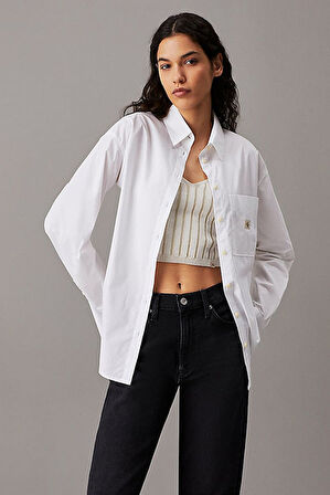 Kadın Woven Label Relaxed Gömlek - Beyaz | XXS