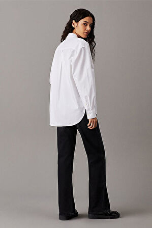 Kadın Woven Label Relaxed Gömlek - Beyaz | XXS