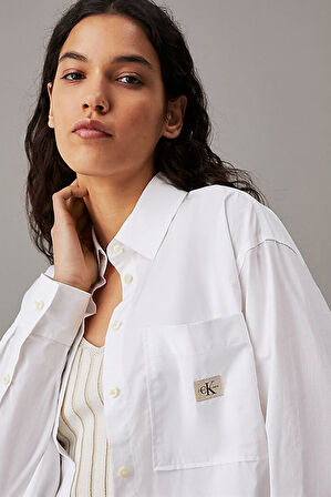 Kadın Woven Label Relaxed Gömlek - Beyaz | XXS