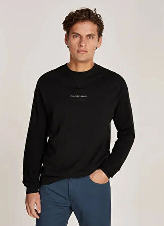 Calvin Klein Jeans Bisiklet Yaka Regular Fit Nakışlı Siyah Erkek Kazak J30J3256710GM MONOLOGO SWEATER