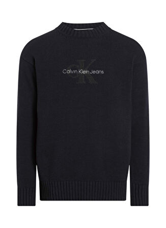 Calvin Klein Jeans Yarım Balıkçı Yaka Regular Fit Nakışlı Siyah Erkek Kazak J30J326887BEH CHENILLE MONOLOGO