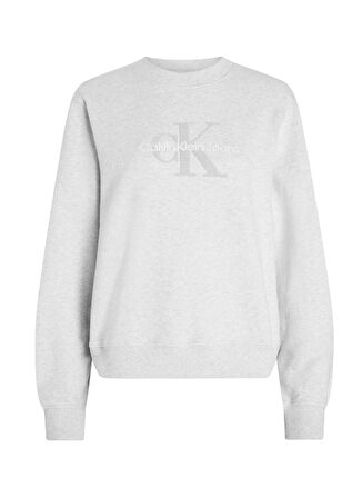 Calvin Klein Jeans Yuvarlak Yaka Nakışlı Açık Gri Kadın Sweatshırt CHENILLE MONOLOGO CREWNECK