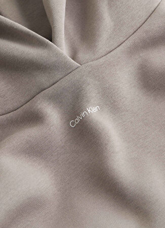 Calvin Klein Kapüşon Yaka Düz Vizon Kadın Sweatshırt NANO LOGO REG FLEECE HOODIE