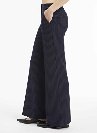 Calvin Klein Yüksek Bel Standart Lacivert Kadın Pantolon PINSTRIPE WIDE LEG PANT