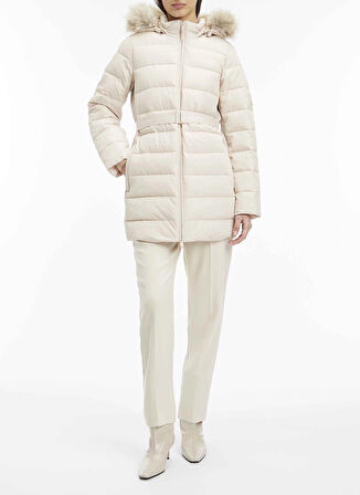 Calvin Klein Krem Kadın Mont MW PADDED SCUBA BELTED COAT