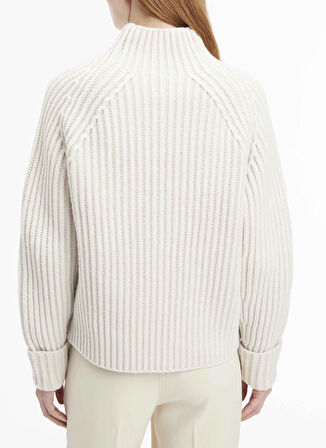 Calvin Klein Balıkçı Yaka Standart Düz Beyaz Kazak Kadın REC YÜN TWO TONE STRIPE SWEATER