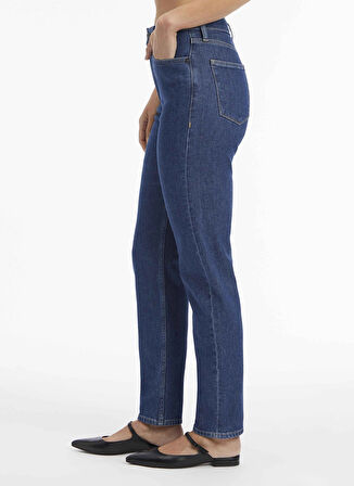 Calvin Klein Yüksek Bel Düz Paça Regular Straight Mavi Kadın Denim Pantolon MR SLIM - MID STONE BLUE