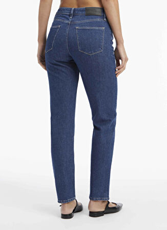 Calvin Klein Yüksek Bel Düz Paça Regular Straight Mavi Kadın Denim Pantolon MR SLIM - MID STONE BLUE