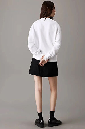 Kadın TEXTURED Monologo Sweatshirt - Beyaz