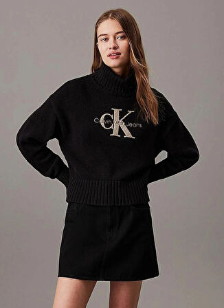 Calvin Klein Jeans Bisiklet Yaka Siyah Erkek Sweatshırt J30J326144BEH CHENILLE MONOLOGO CRE