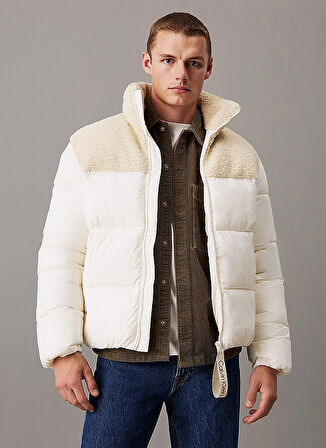 Calvin Klein Jeans Krem Erkek Mont J30J326091YBI SHERPA PUFFER JACKET