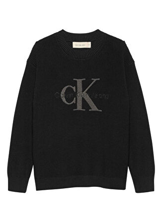 Calvin Klein Bisiklet Yaka Regular Fit Baskılı Siyah Erkek Çocuk Kazak IB0IB02219BEH