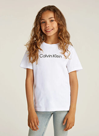 Calvin Klein Baskılı Beyaz Erkek Çocuk T-Shirt IU0IU00682YAF