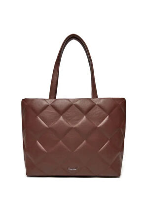 Kadın Ck Diamond Quilt Medium Shopper Omuz Çantası - Bordo | undefined