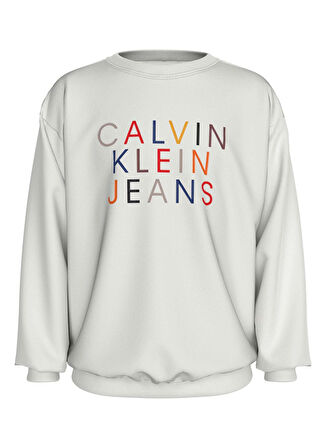 Calvin Klein Baskılı Erkek Çocuk  Beyaz Sweatshırt IB0IB02204YBI