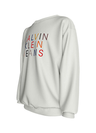 Calvin Klein Baskılı Erkek Çocuk  Beyaz Sweatshırt IB0IB02204YBI