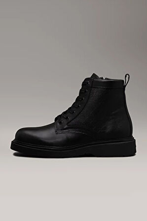 Erkek LACE UP BOOT W/ ZIP Deri Logolu Bot - Siyah | 41