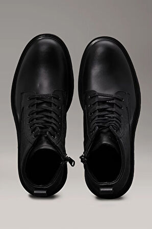 Erkek LACE UP BOOT W/ ZIP Deri Logolu Bot - Siyah | 41