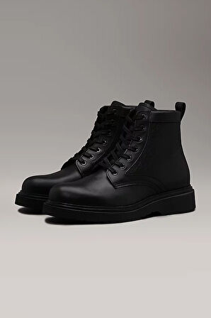 Erkek LACE UP BOOT W/ ZIP Deri Logolu Bot - Siyah | 42