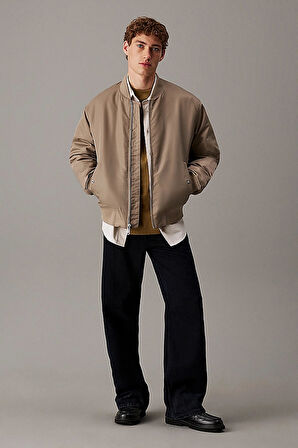 Erkek LS Dolgulu Nylon Bomber Ceket - Gri | XS