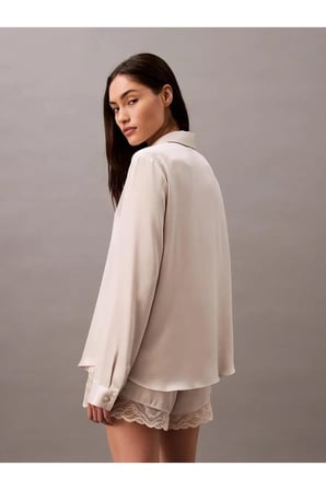 L/S TOP BUTTONDOWN, PEA Kadın Krem Pijama Üstü