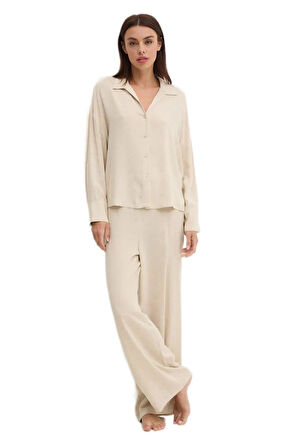 Calvin Klein Kadın Bej Monogram Baskılı Pijama Takımı 000QS7426E