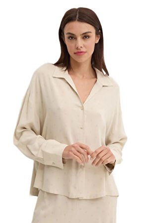 Calvin Klein Kadın Bej Monogram Baskılı Pijama Takımı 000QS7426E