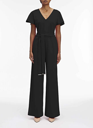 Calvin Klein Düz Siyah Kadın Tulum SCUBA CREPE SS BELTED JUMPSUIT