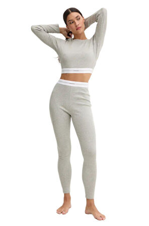 Calvin Klein Kadın Gri Logolu Crop Crew 000QS7217E