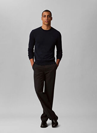 Calvin Klein Bisiklet Yaka Normal Mavi Erkek Kazak LV040BM343CEF_LS SUPIMA COTTON CREW