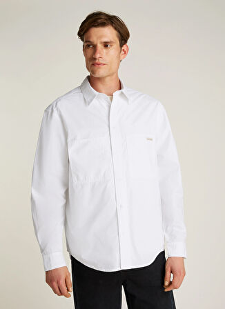 Calvin Klein Jeans Relaxed Beyaz Erkek Gömlek J30J326721YAF COTTON POPLIN RELAXED