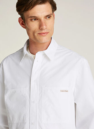 Calvin Klein Jeans Relaxed Beyaz Erkek Gömlek J30J326721YAF COTTON POPLIN RELAXED