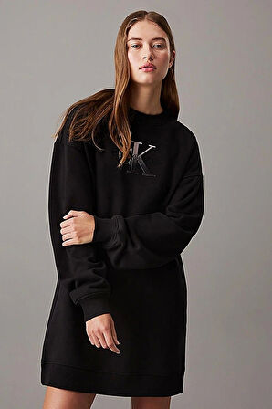 Calvin Klein Kadın Monogram Siyah Sweatshirt  Elbise