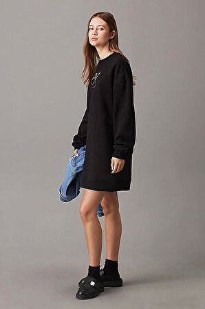 Calvin Klein Kadın Monogram Siyah Sweatshirt  Elbise