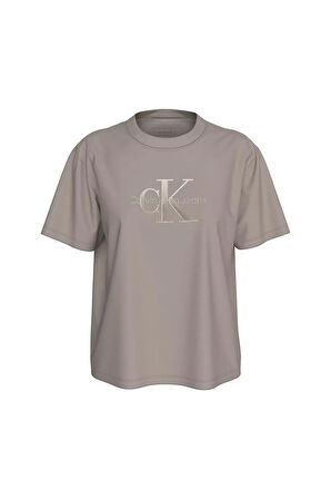 Kadın CK İşlemeli Monologo T-Shirt -  Gri