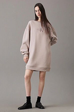 Calvin Klein Kadın Monogram Krem Sweatshirt  Elbise
