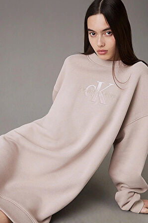 Calvin Klein Kadın Monogram Krem Sweatshirt  Elbise