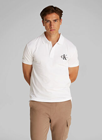 Calvin Klein Jeans Beyaz Erkek Polo T-Shirt J30J325664YAF MONOLOGO POLO