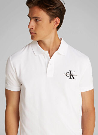 Calvin Klein Jeans Beyaz Erkek Polo T-Shirt J30J325664YAF MONOLOGO POLO