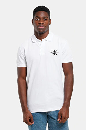 Calvin Klein Erkek Monogram Polo Yaka Beyaz T-shirt