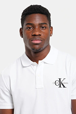Calvin Klein Erkek Monogram Polo Yaka Beyaz T-shirt