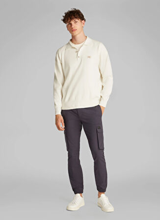 Calvin Klein Jeans Polo Yaka Ekru Erkek Kazak J30J327095YBI COTTON POLO SWEATER
