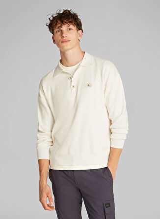 Calvin Klein Jeans Polo Yaka Ekru Erkek Kazak J30J327095YBI COTTON POLO SWEATER
