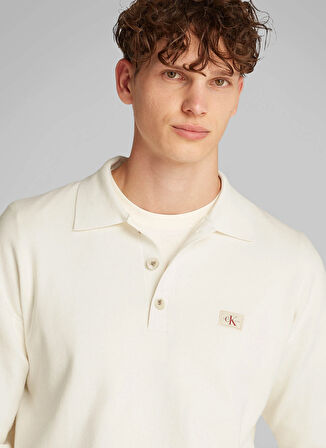 Calvin Klein Jeans Polo Yaka Ekru Erkek Kazak J30J327095YBI COTTON POLO SWEATER