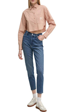Calvin Klein Kadın Oversize Crop Uzun Kollu Pembe Gömlek