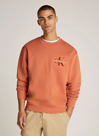 Calvin Klein Jeans Kahve Erkek Sweatshırt J30J327105GAM BRISTLE MONOLOGO CRW