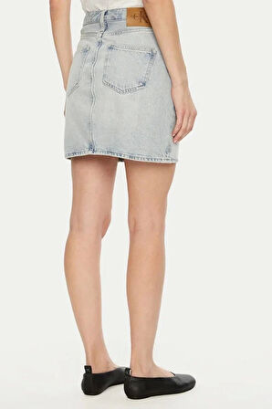 Calvin Klein Kadın Eskitilmiş Regular Fit Mavi Mini Kot Etek