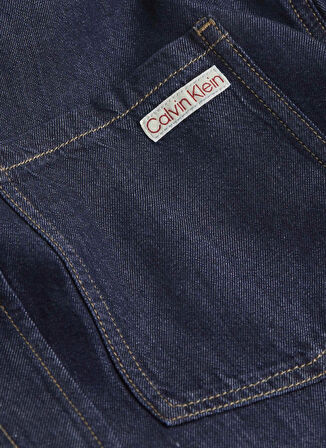 Calvin Klein Jeans Oversize Gömlek Yaka Düz Koyu Mavi Kadın Denim Gömlek J20J2254711AP